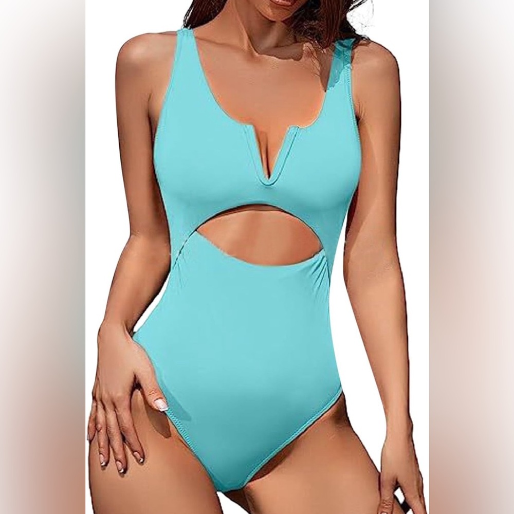 MEYEEKA Swimsuit Size Medium One Piece Tummy Control Light Blue NWT Bathing Suit